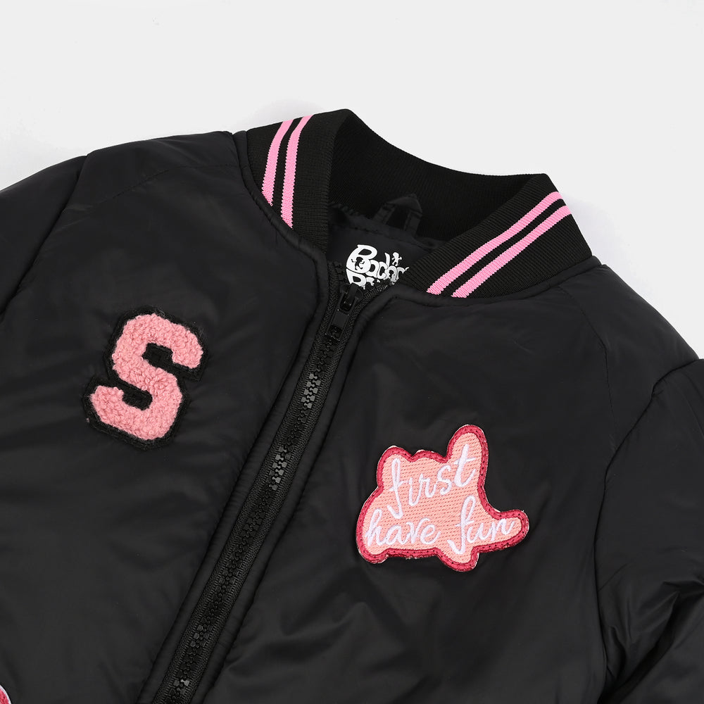Girls Quilted Jacket F/S First Have Fun-BLACK