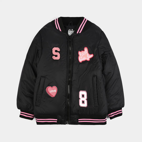Girls Quilted Jacket F/S First Have Fun-BLACK