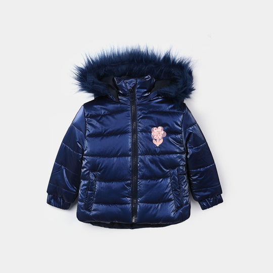 Infant Girls taffeta Hooded Jacket F/S Flower-NAVY