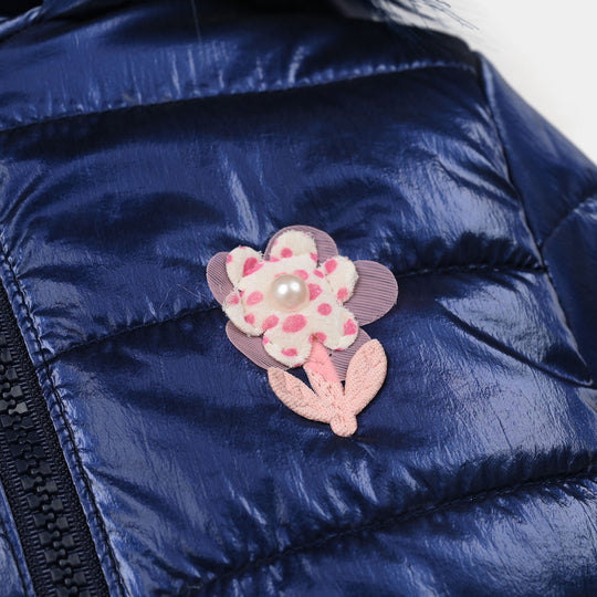 Infant Girls taffeta Hooded Jacket F/S Flower-NAVY