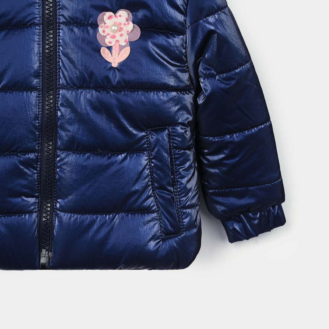 Infant Girls taffeta Hooded Jacket F/S Flower-NAVY