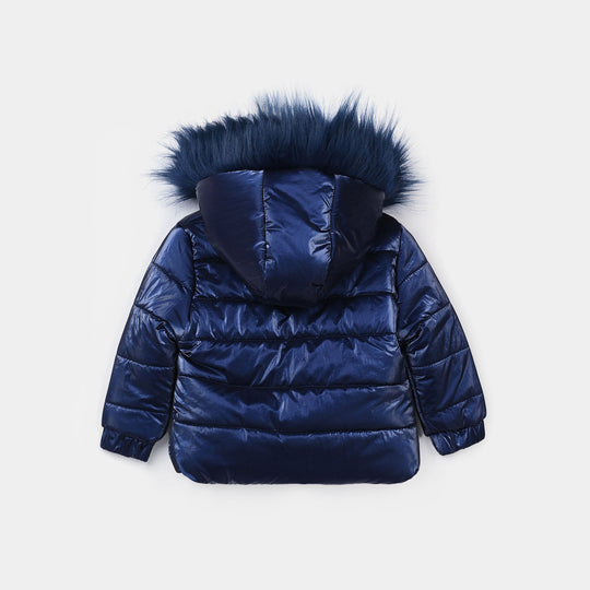 Infant Girls taffeta Hooded Jacket F/S Flower-NAVY