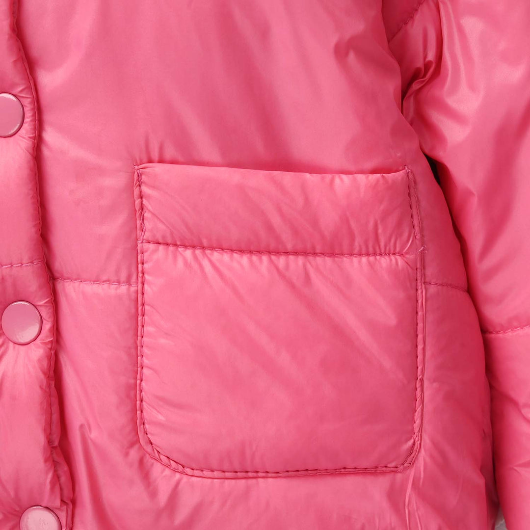 Infant Girls Quilted Hooded Jacket Retro Happy-PINK