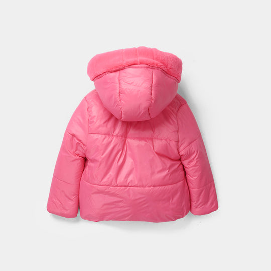 Infant Girls Quilted Hooded Jacket Retro Happy-PINK