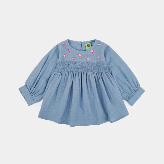 Infant Girls Dobby Emb Top Smoking Wiggle-Blue