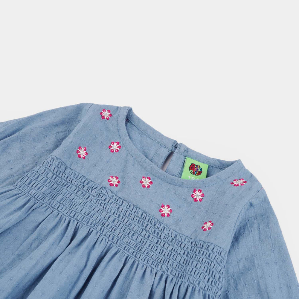 Infant Girls Dobby Emb Top Smoking Wiggle-Blue