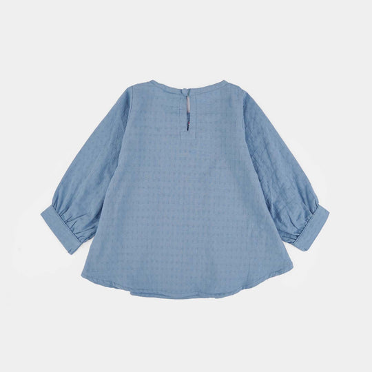 Infant Girls Dobby Emb Top Smoking Wiggle-Blue