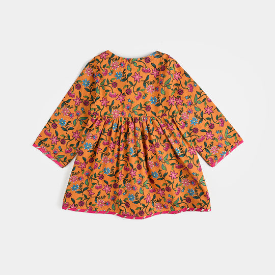 Infant Girls Cotton Poplin Printed 2 Pcs Desi Tribe-Mustard