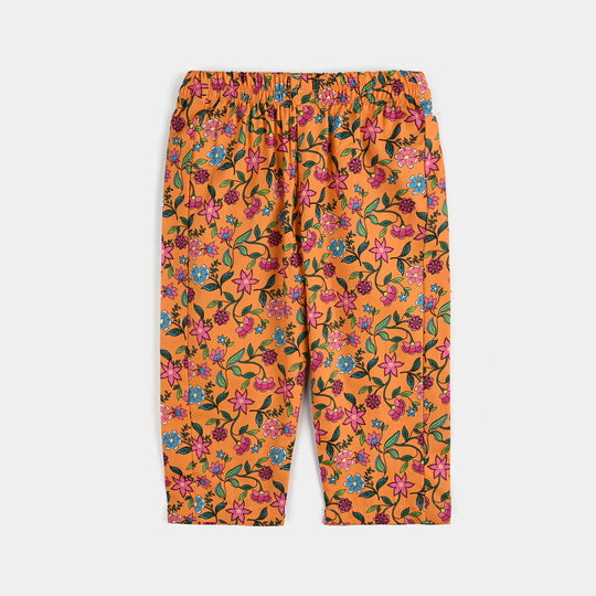 Infant Girls Cotton Poplin Printed 2 Pcs Desi Tribe-Mustard