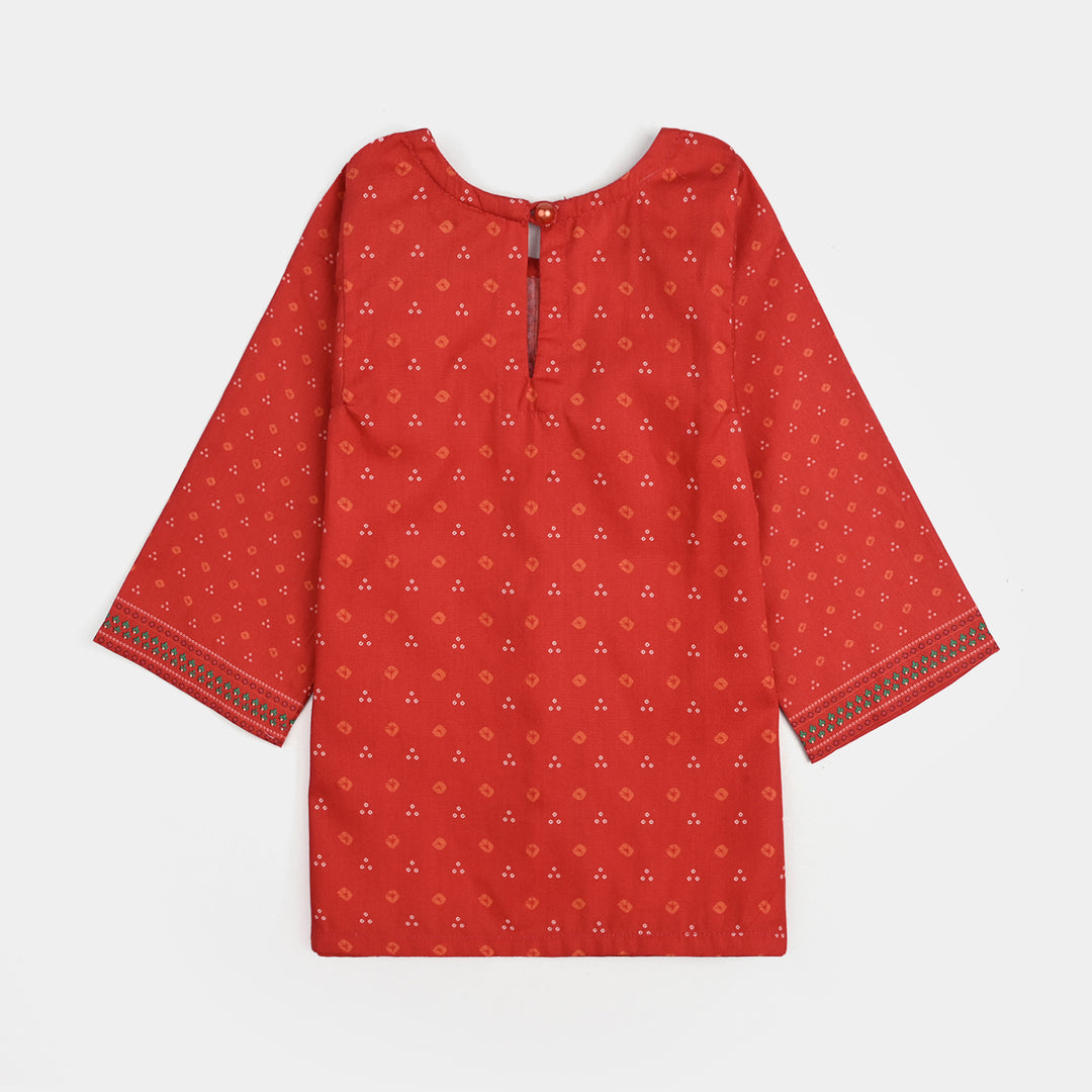 Infant Girls Cotton Poplin Printed 2 Pcs - B.Red