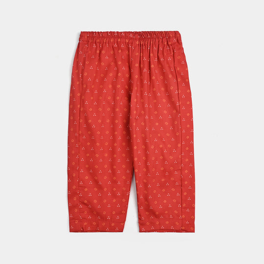 Infant Girls Cotton Poplin Printed 2 Pcs - B.Red