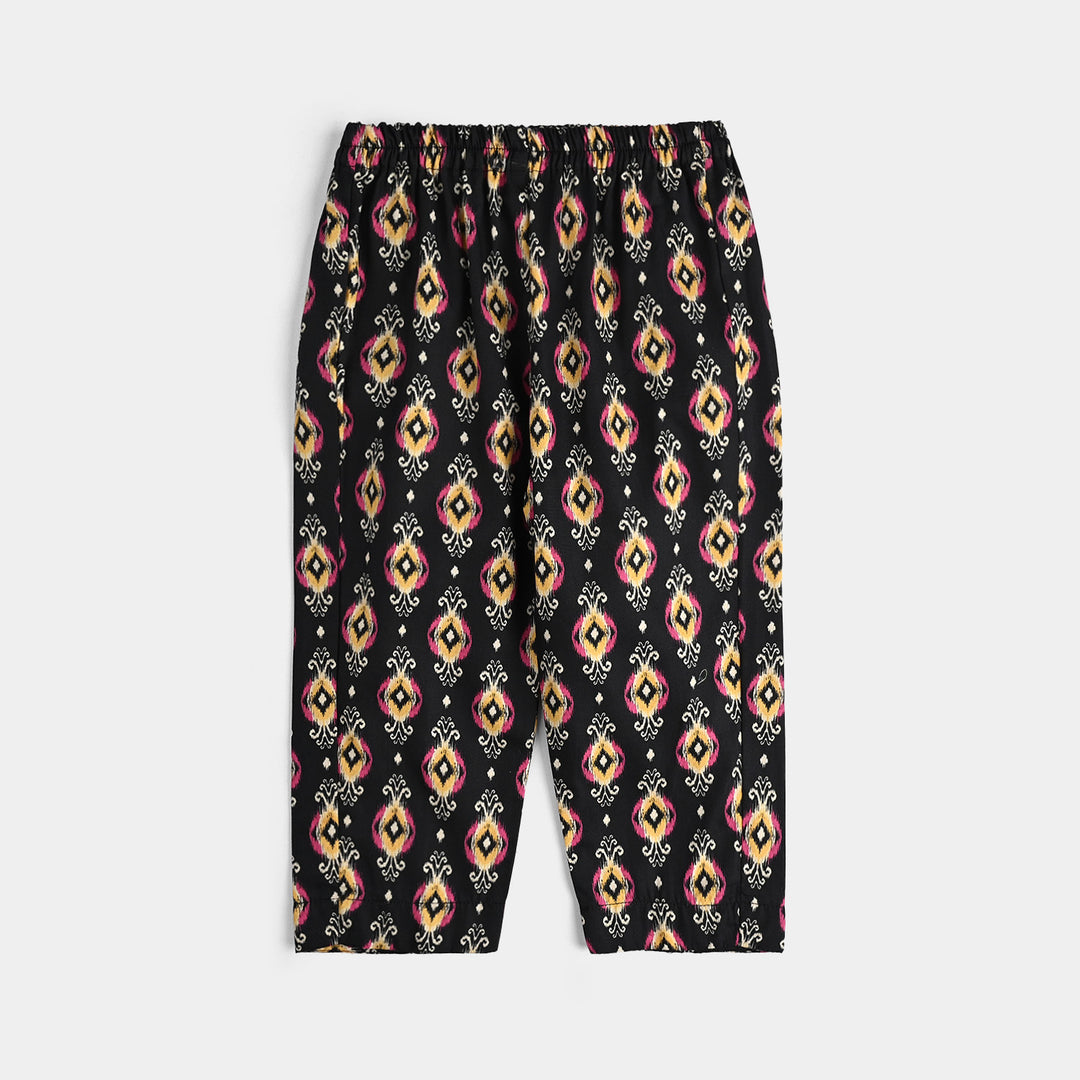 Infant Girls Cotton Poplin Printed 3 Pcs Ikaat-BLACK