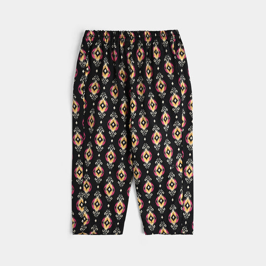 Infant Girls Cotton Poplin Printed 3 Pcs Ikaat-BLACK