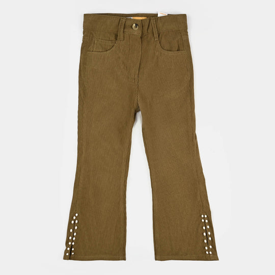 Girls Corduroy Pant Slit-GREEN