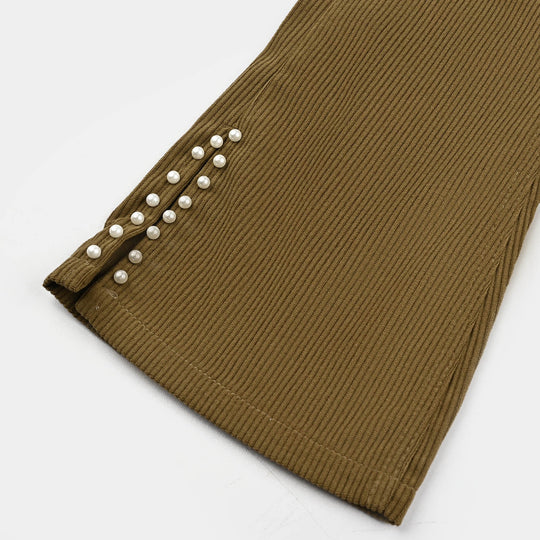 Girls Corduroy Pant Slit-GREEN
