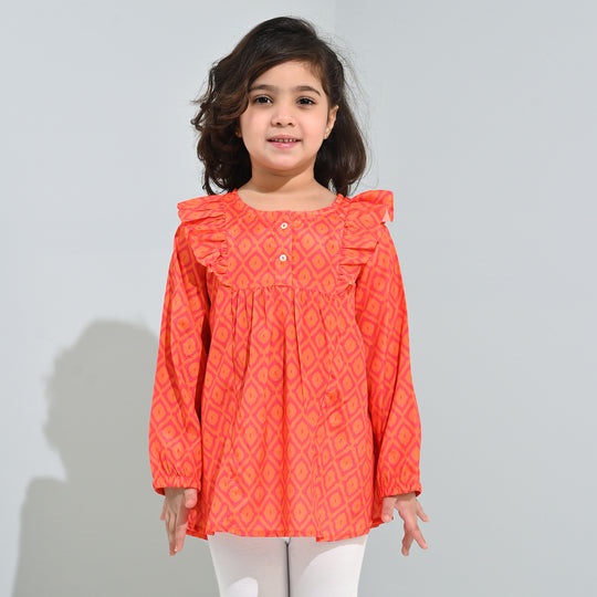 Girls Poly Viscose Casual Top Tangy-ORANGE
