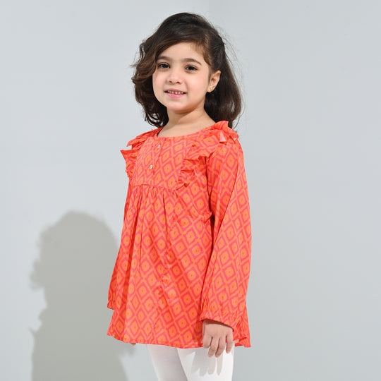 Girls Poly Viscose Casual Top Tangy-ORANGE