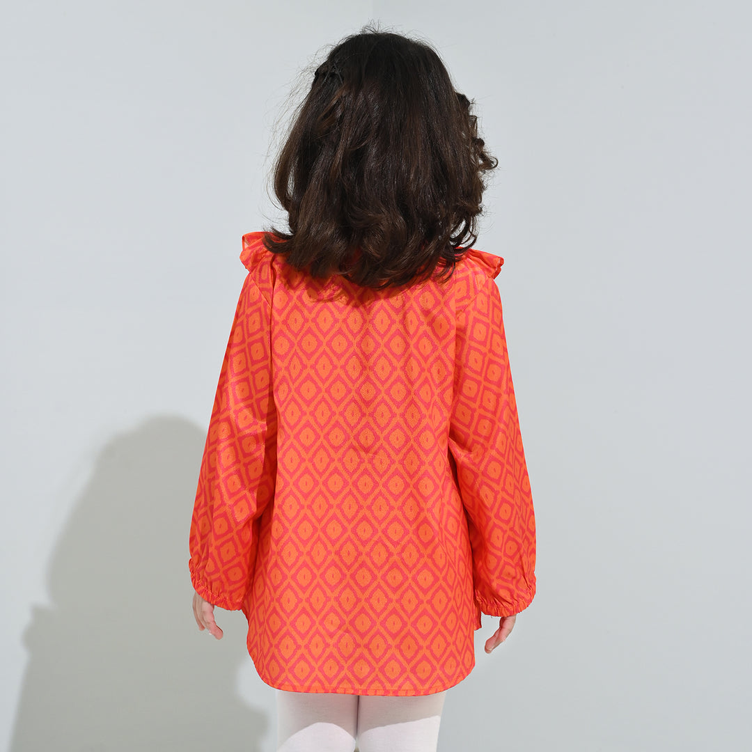 Girls Poly Viscose Casual Top Tangy-ORANGE