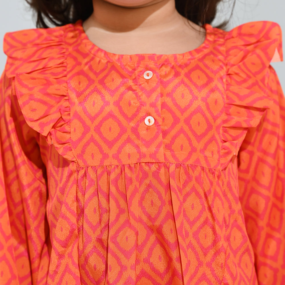 Girls Poly Viscose Casual Top Tangy-ORANGE