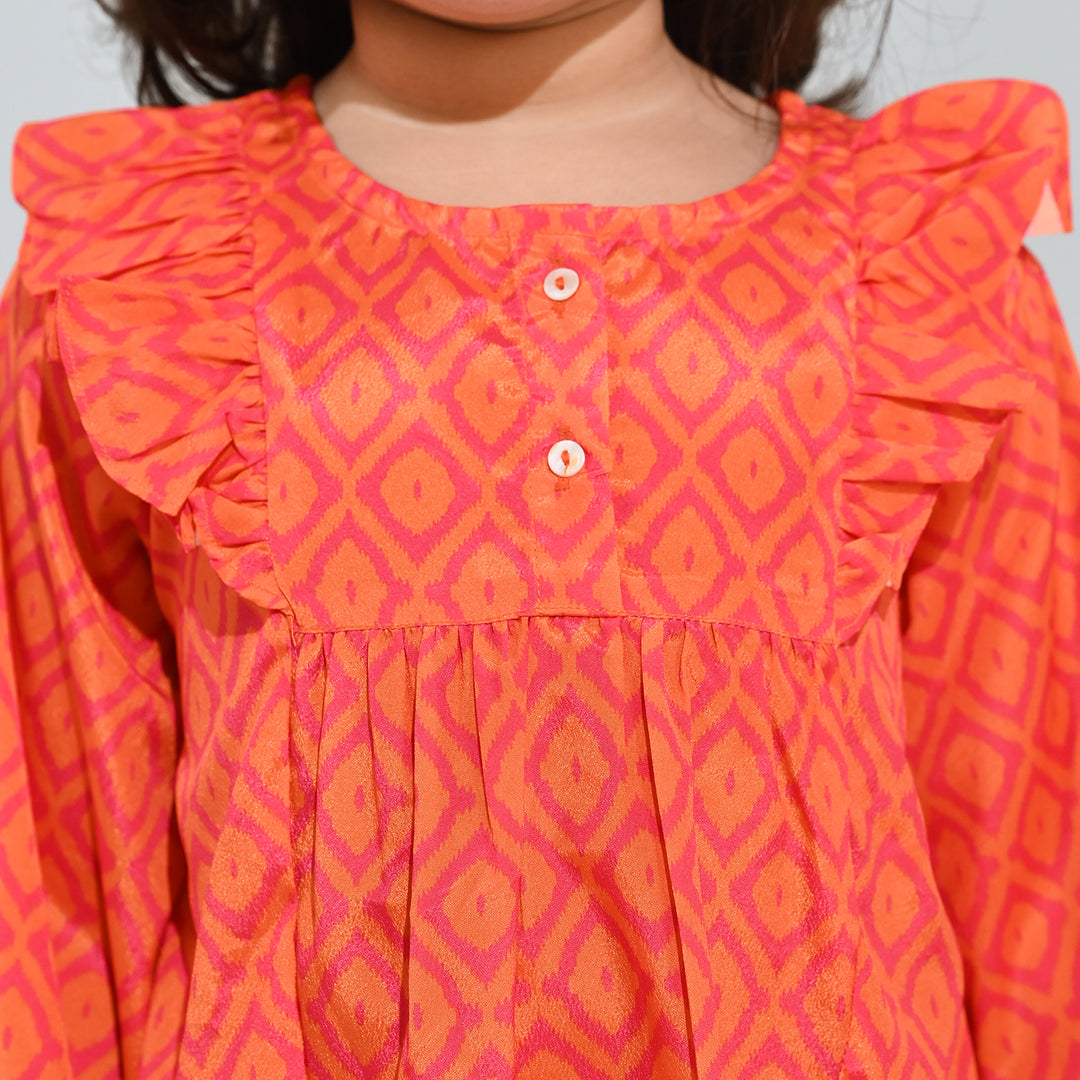 Girls Poly Viscose Casual Top Tangy-ORANGE
