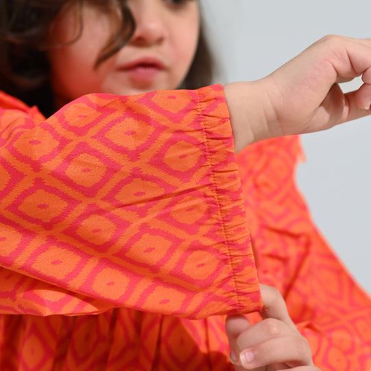 Girls Poly Viscose Casual Top Tangy-ORANGE