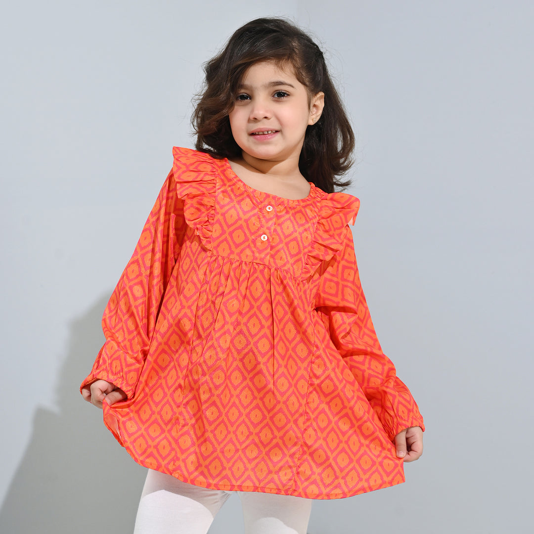 Girls Poly Viscose Casual Top Tangy-ORANGE