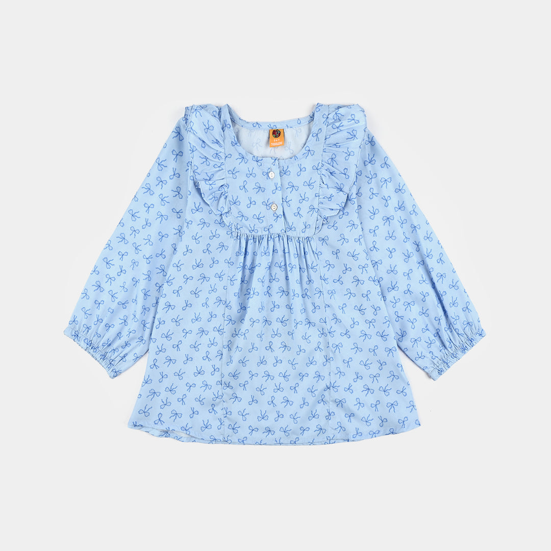 Girls Poly Viscose Casual Top Blue Bow-BLUE