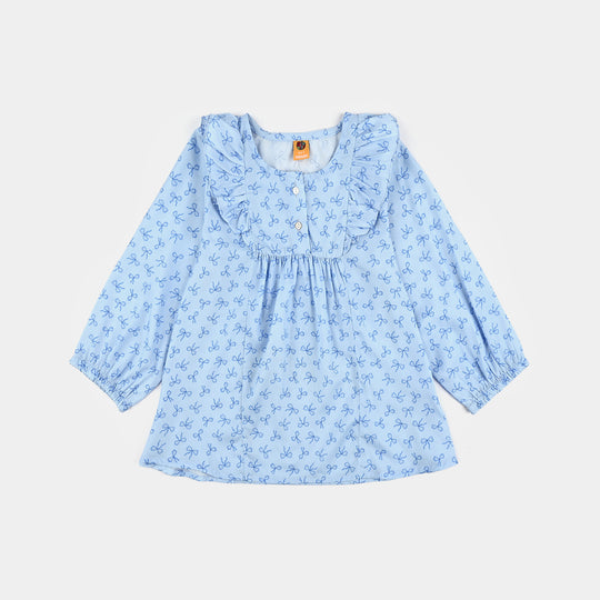 Girls Poly Viscose Casual Top Blue Bow-BLUE