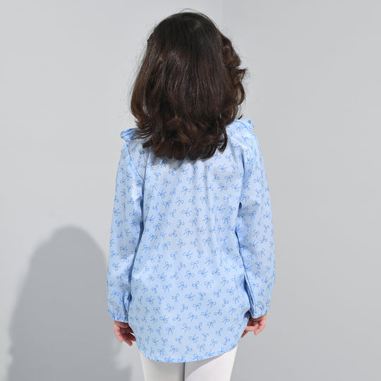 Girls Poly Viscose Casual Top Blue Bow-BLUE