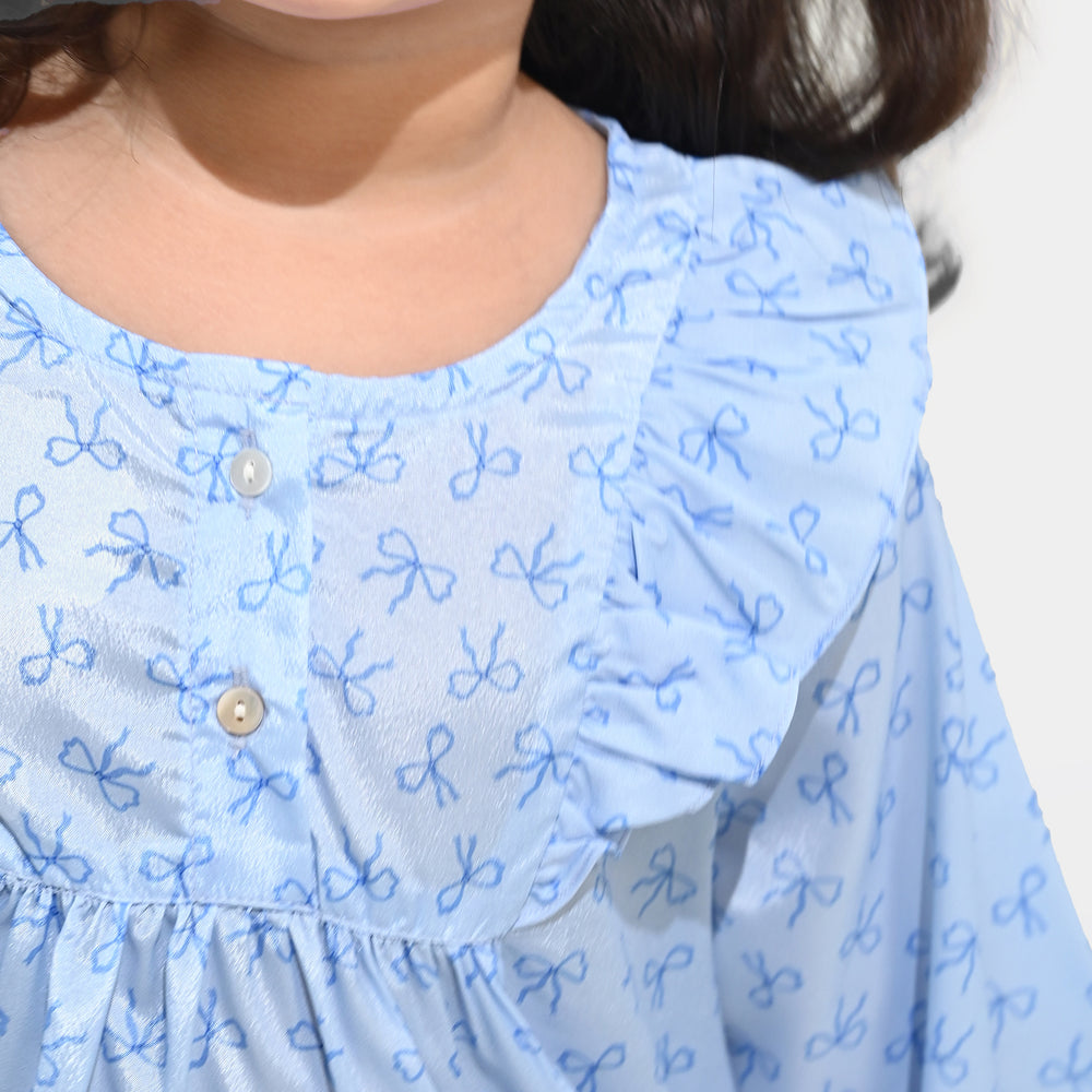 Girls Poly Viscose Casual Top Blue Bow-BLUE
