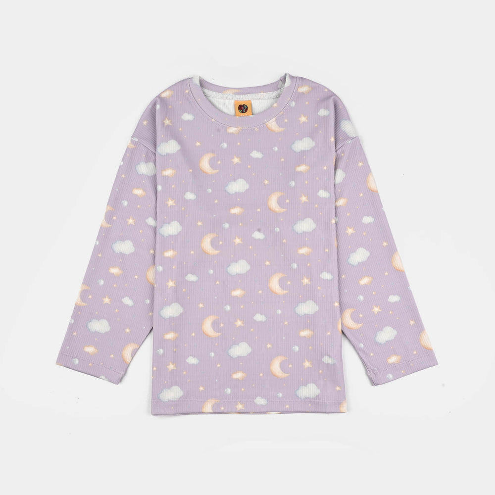 Girls Jersey/Terry Night Suit Moon & Cloud-Purple