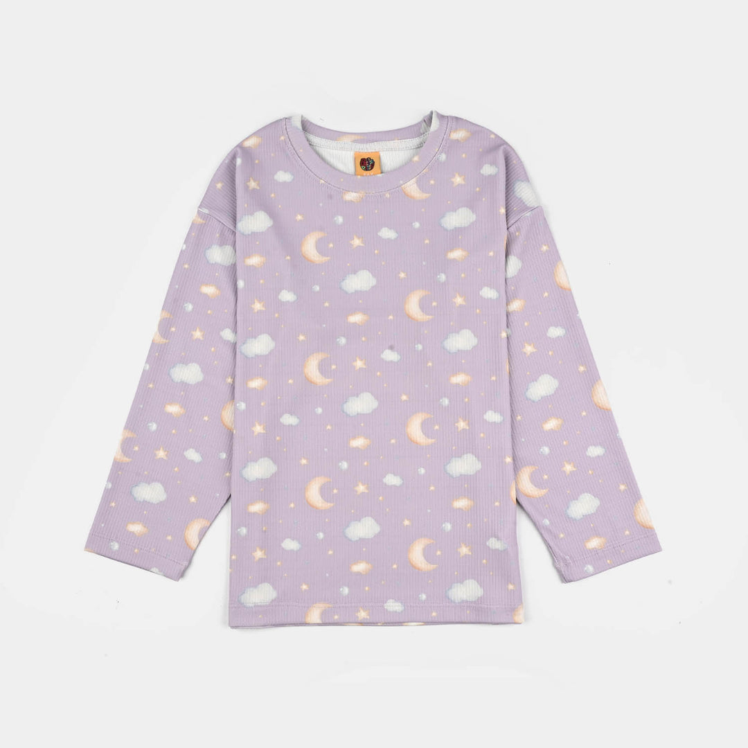 Girls Jersey/Terry Night Suit Moon & Cloud-Purple