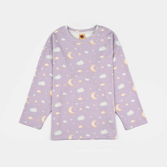 Girls Jersey/Terry Night Suit Moon & Cloud-Purple