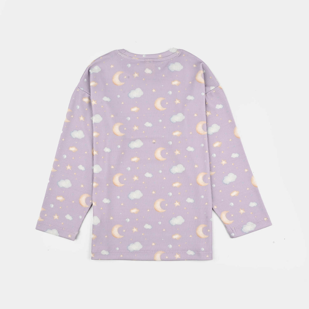 Girls Jersey/Terry Night Suit Moon & Cloud-Purple