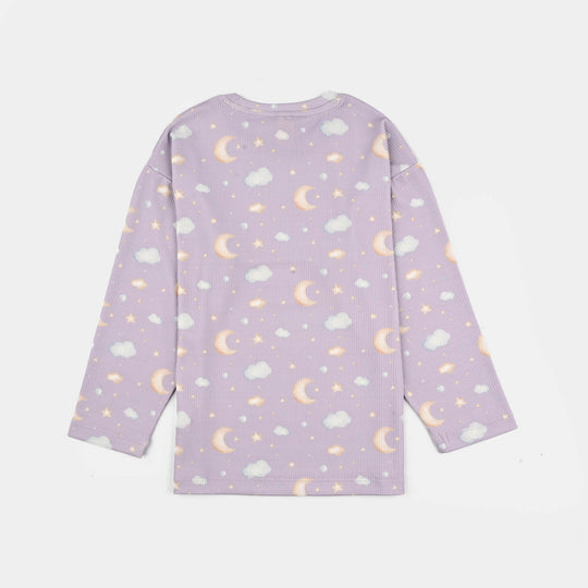 Girls Jersey/Terry Night Suit Moon & Cloud-Purple
