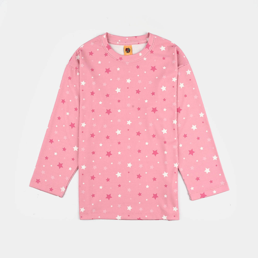 Girls Jersey/Terry Night Suit Star-Pink