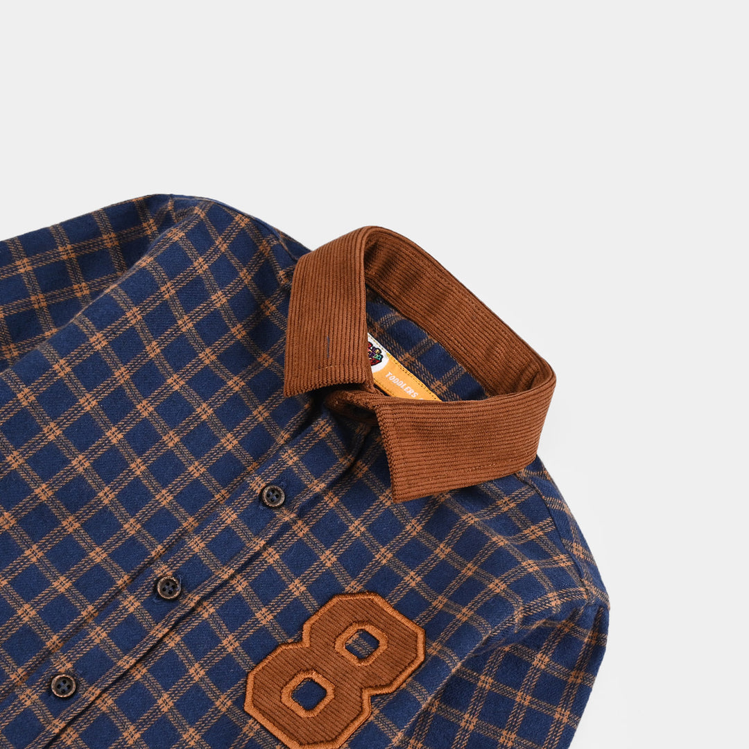 Boys Flannel Shirt F/S (Eight)-Blue Check