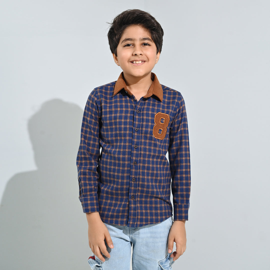 Boys Flannel Shirt F/S (Eight)-Blue Check
