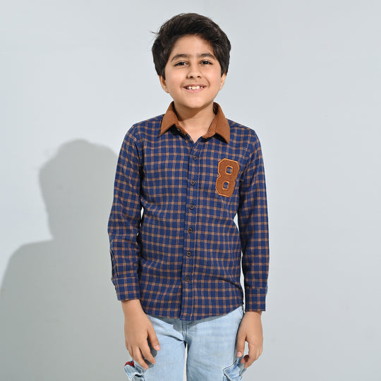 Boys Flannel Shirt F/S (Eight)-Blue Check