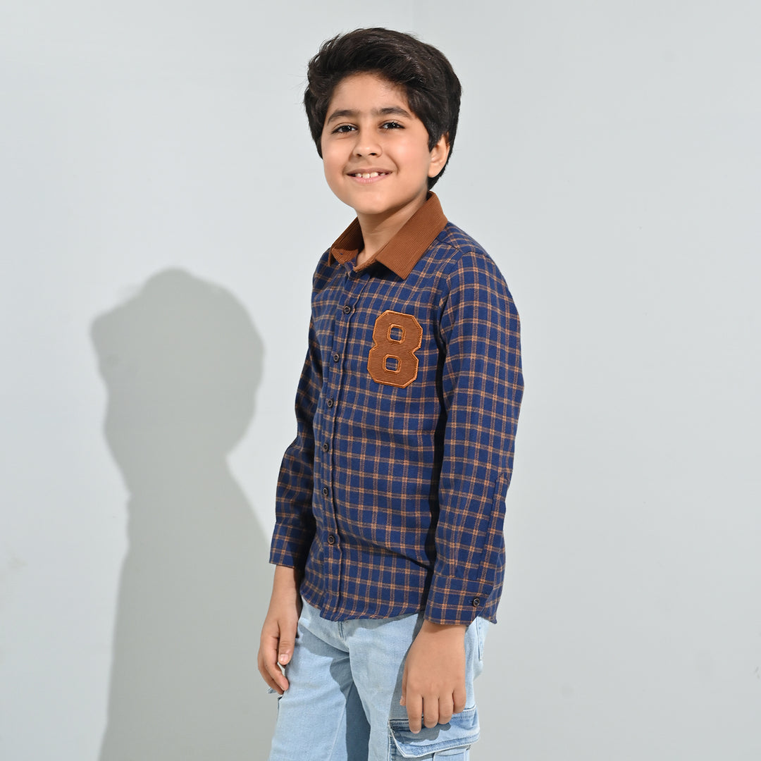Boys Flannel Shirt F/S (Eight)-Blue Check