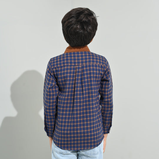 Boys Flannel Shirt F/S (Eight)-Blue Check