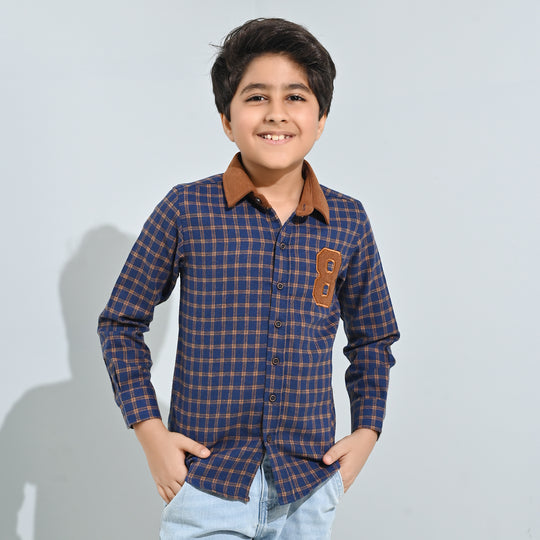 Boys Flannel Shirt F/S (Eight)-Blue Check