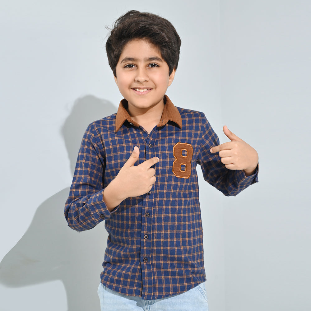Boys Flannel Shirt F/S (Eight)-Blue Check