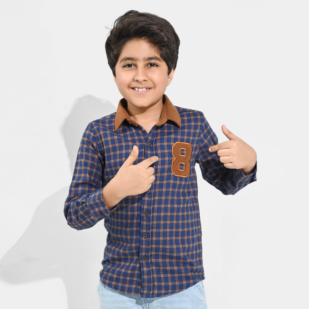 Boys Flannel Shirt F/S (Eight)-Blue Check