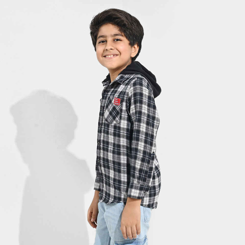 Boys Flannel Shirt F/S (Amazing Day)-Black Check