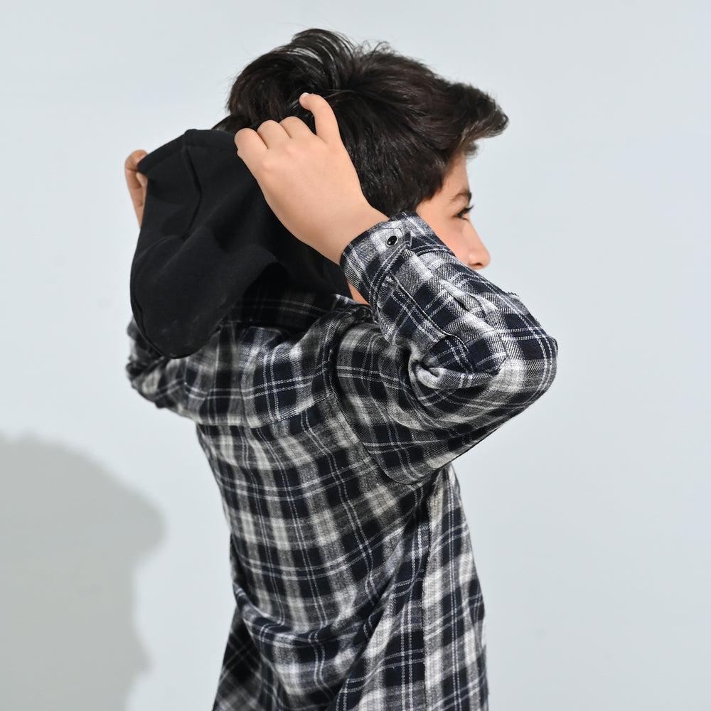 Boys Flannel Shirt F/S (Amazing Day)-Black Check