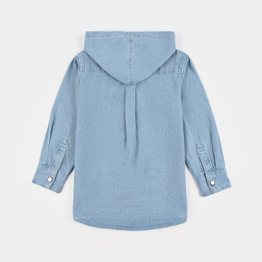 Boys Denim rigid Hooded Shirt Basketball-Ice Blue
