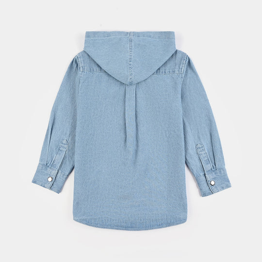 Boys Denim rigid Hooded Shirt Basketball-Ice Blue