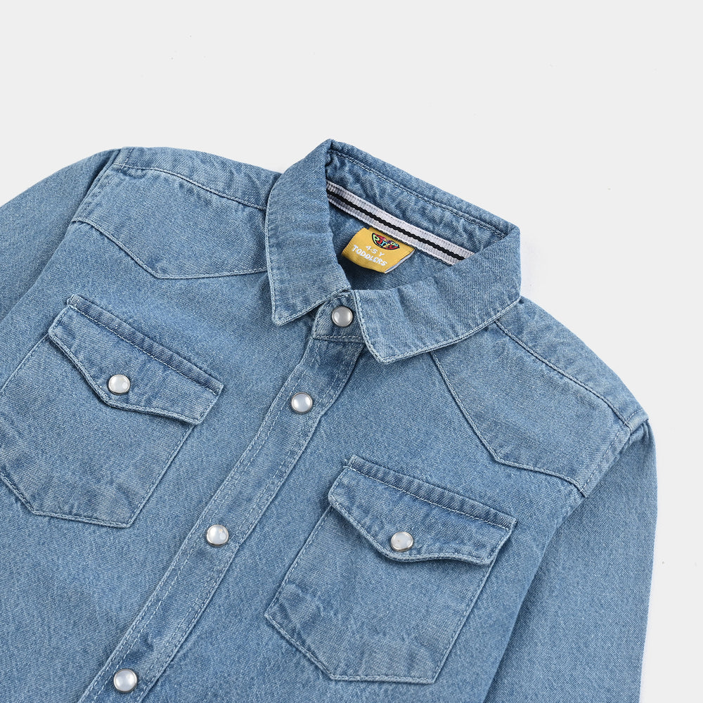 Boys Denim rigid Shirt F/S Lets Go-LT.Blue
