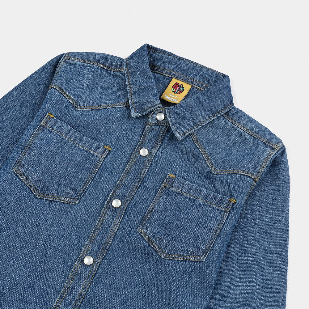Boys Denim rigid Shirt F/S Cut & Sew- Blue